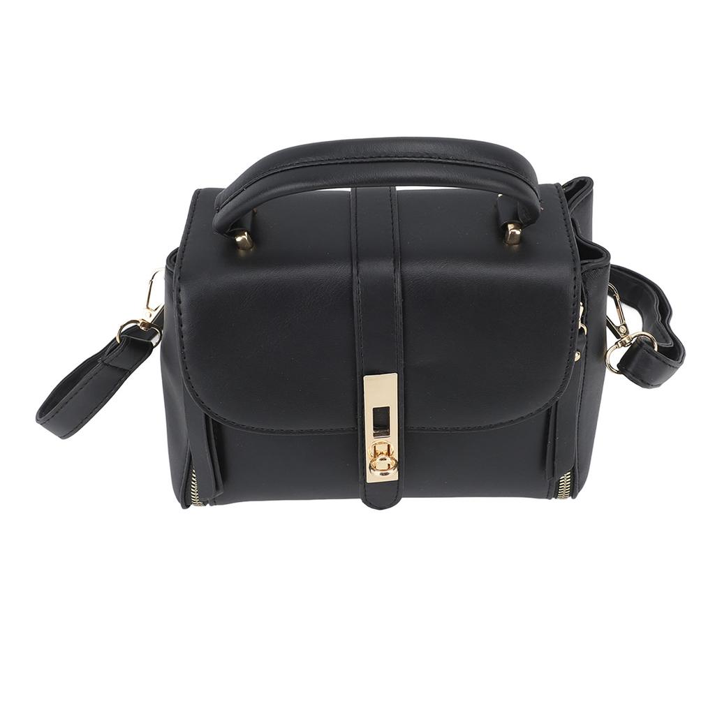 PU Messenger Handbag Stylish Vintage Women Shoulder Bag with Multiple Pockets Adjustable Strap Black Free Size