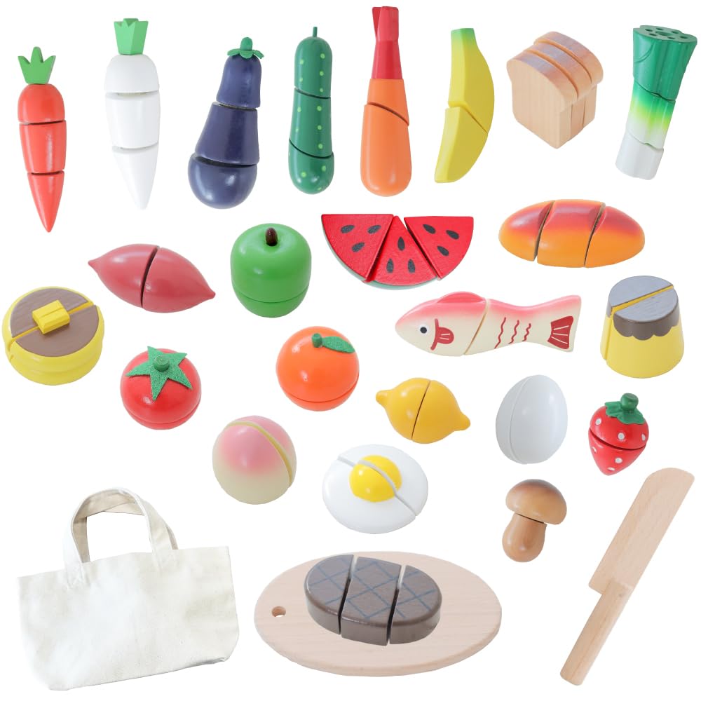 Daiwa Wooden Toy Mini Food Basket Food Includes Cutting Board Storage Velcro Satisfying Cutting Pretend Play Wooden Pretend Play Food Wooden Pretend