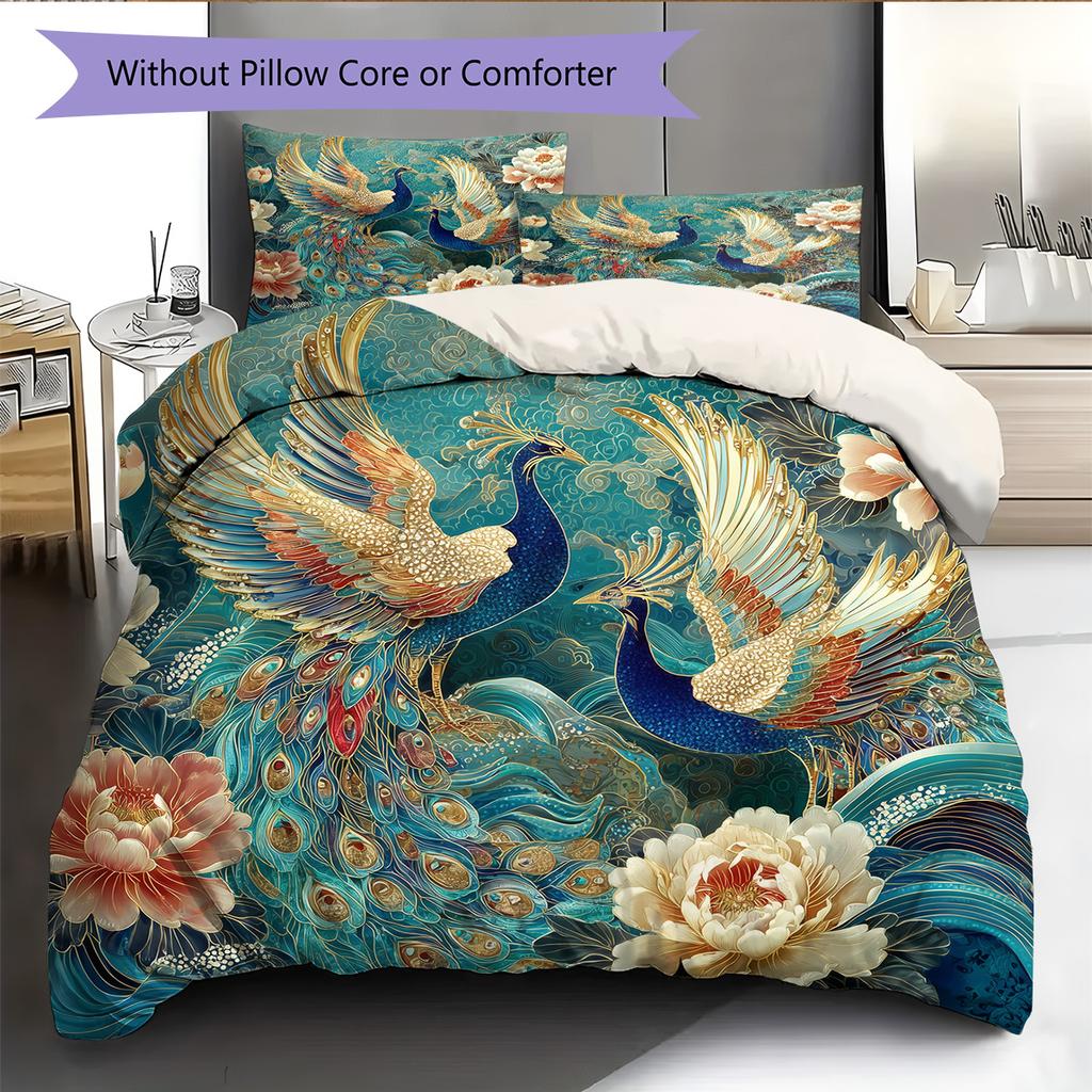 Peacock Pattern Bedding Quilt Set Quilt Cover Pillowcase Home Decoration Gift (1 * duvet cover + 2 * pillowcase, without core)