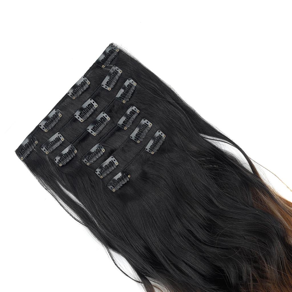 6PCS Set Hairpiece Clip In Hair Extensions Long Wavy Hair Full Head Brown Ombre Gradient Color Natural Look