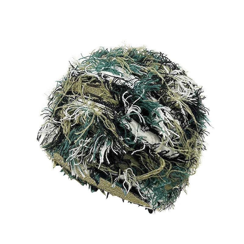 2024 חדש היפ הופ Balaclava כובעים סרוגים במצוקה מסכת סקי מלא פנים נשים הסוואה חיצונית מטושטשת סקי Balaclava Beanies Hat