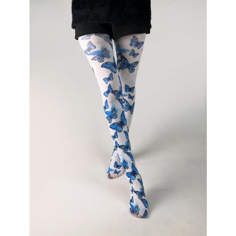 Medias Finas Estampadas Primavera y Otoño Versátiles Mariposa Salvaje Abstracto Vintage Medias de Seda Medias de Mujer Antienganche