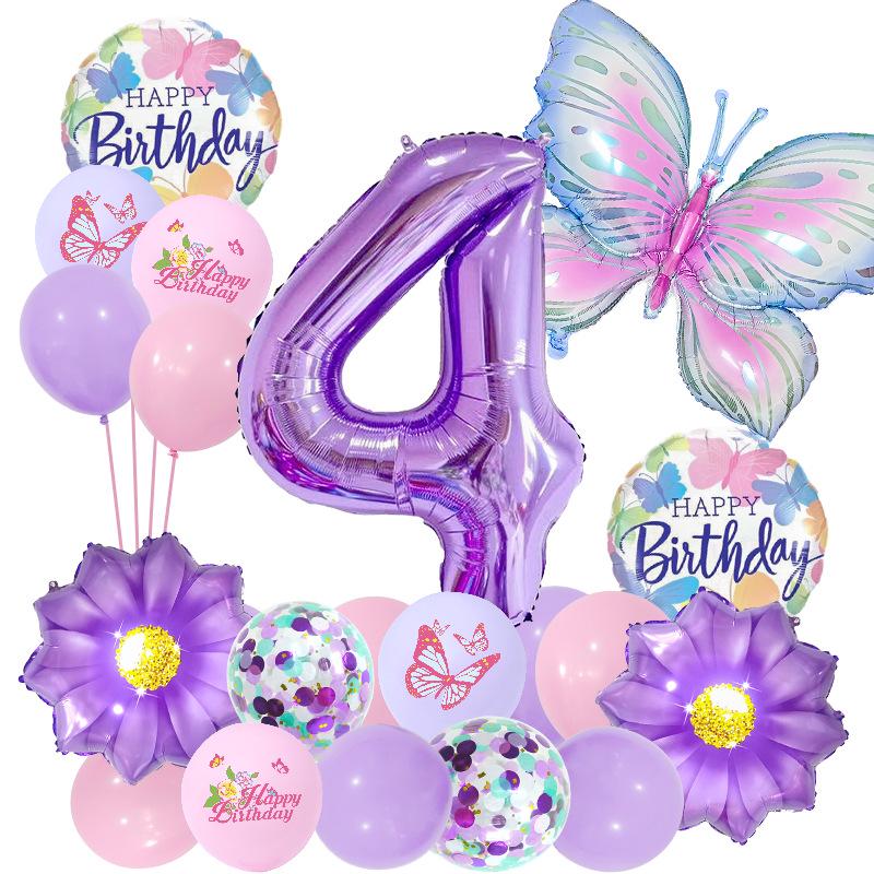 Purple Butterfly Flower Balloon Set for Girl's First Birthday Party Decor