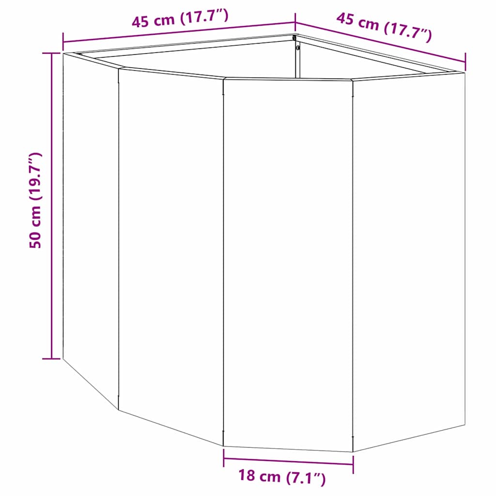 Corner Planter Black 45 X 45 X 50 Cm Steel