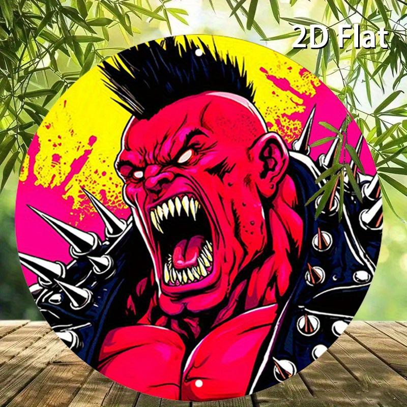 2D Flat 20*20cm1pc comic spiky monster design Hanging Art plaque, red and yellow bohemian style comic Wooden Pendant, Application to Boy Bedroom Party