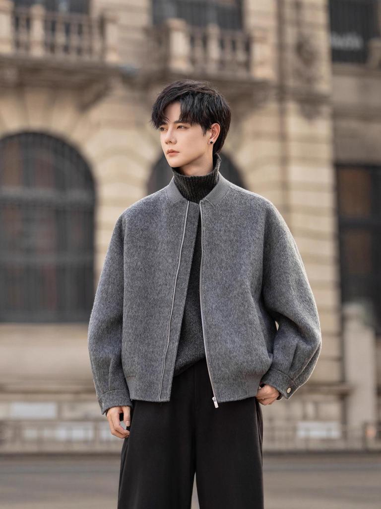 Hochwertiger Wollmantel für Herren - Herbst/Winter 2025 Stehkragen Kurze Jacke