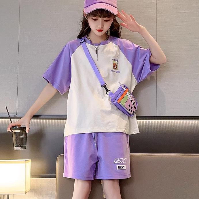 Girls' Summer 2025 Fashion Sports Set: Stylish Short Sleeve and Shorts for Big Girls