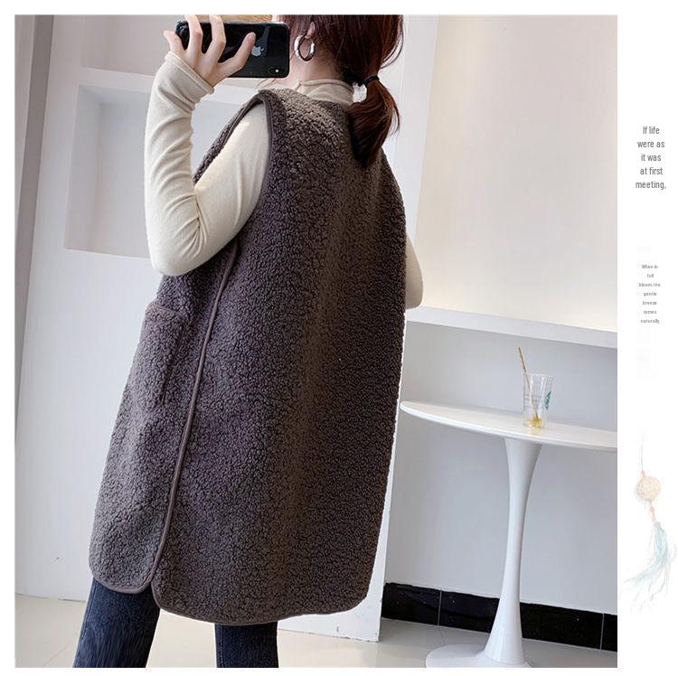 Women's Mid-Length Faux Lamb Wool Vest - Autumn/Winter Fashion Versatile Coat