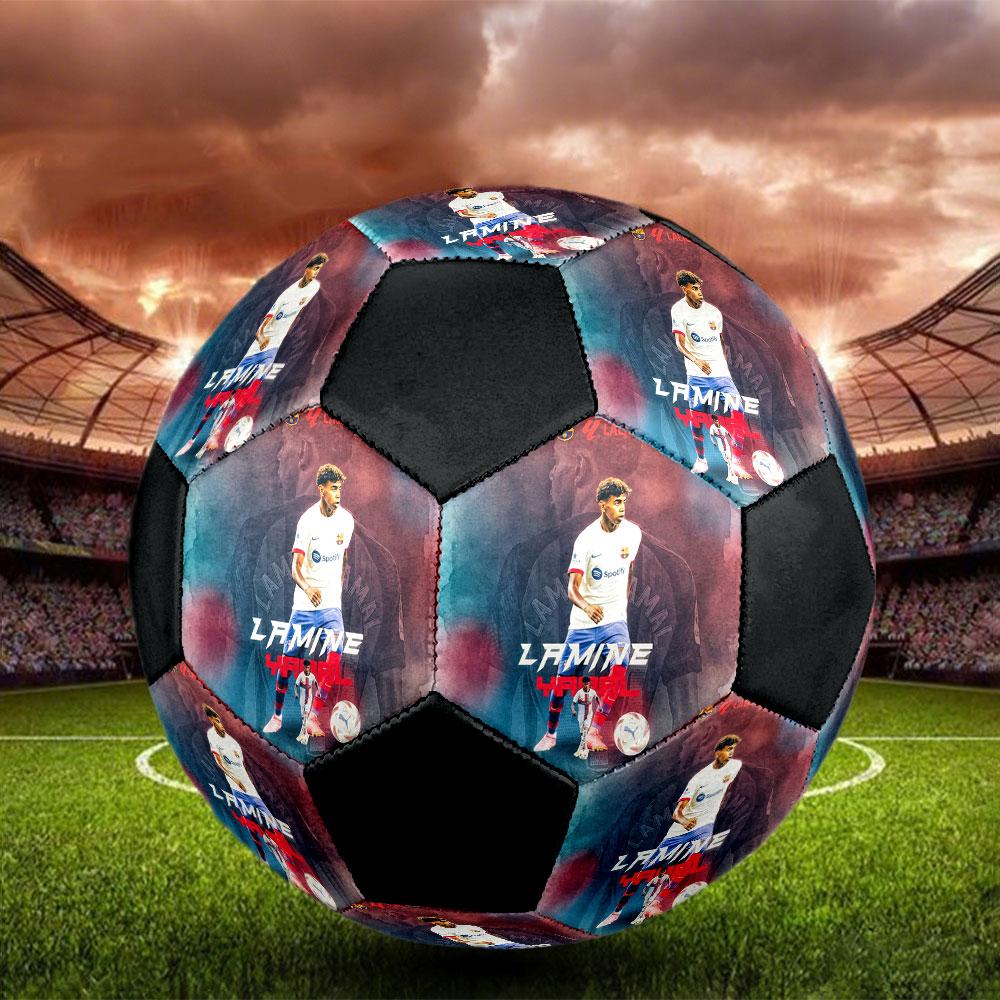 1PC Lamine Yamal Génie taille 5 ballon de football PrahaBallon de football en salle Coloré Tous les âges Cousu à la machine PVC Prêt pour la compétition Durable Haut rebond