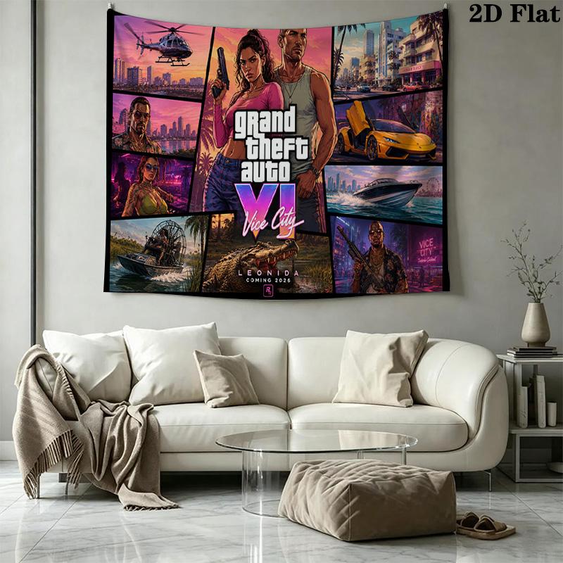 GTA Game Wall Tapestry Aesthetic Wall Hanging Printed Fabric Blanket Decorative Tapestries for Bedroom Living Room Home Decor