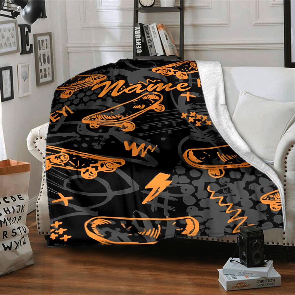 Custom Name skateboard Theme Printed Blanket - Perfect for Couch, Bed, Travel & Outdoor Use | Machine Washable, Cozy & Durable.
