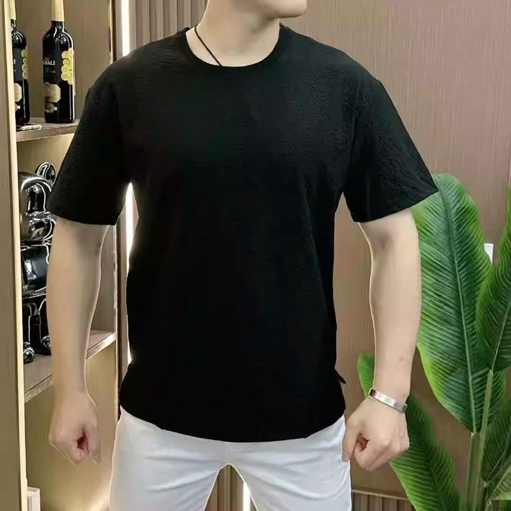 Designer Seersucker Texture Round Neck Men'S Short Sleeve Fashion Half Sleeve Versatile Light Luxury Comfortable