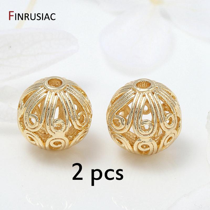 2026 New Design Hollow Round Flower Pattern Gold Plated Loose Beads For Jewelry Making Handmade DIY Craft