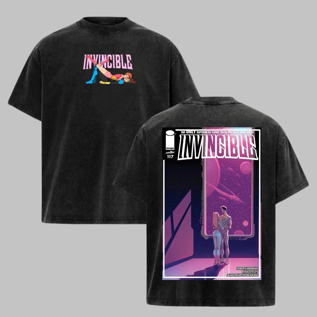 Animation Invincible Omni-Man Washed T-shirt Men Women Summer Cotton Y2K Clothing Fashion Oversize Short Sleeved Tee Streetwear