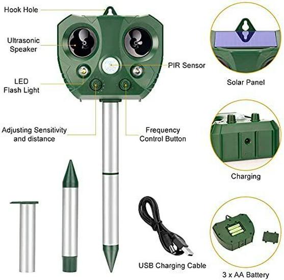 

Водонепроницаемый многофункциональный ультразвуковой отпугиватель мышей и птиц - средство от вредителей для улицы