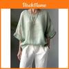 T-shirt in Cotone e Lino con Scollo Tondo per Uso Quotidiano Casual