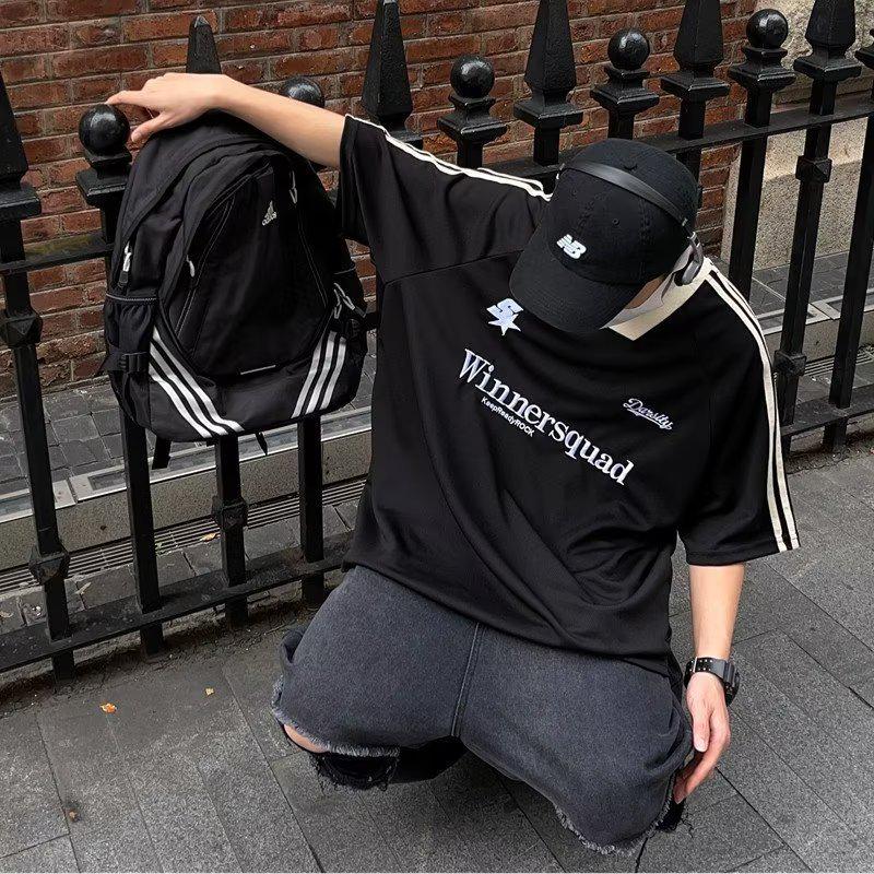 

Ретро Уличные Гонки Воротник Женская Вышитая Футболка Свободного Кроя с Полурукавом XL чёрный