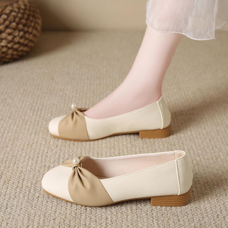 Fashion CRLAYDK Shoes for Women Fashion Dressy Punps and Loafers with Low Chunky Heel Work Slip On Lady Leather Comfort Moccasins