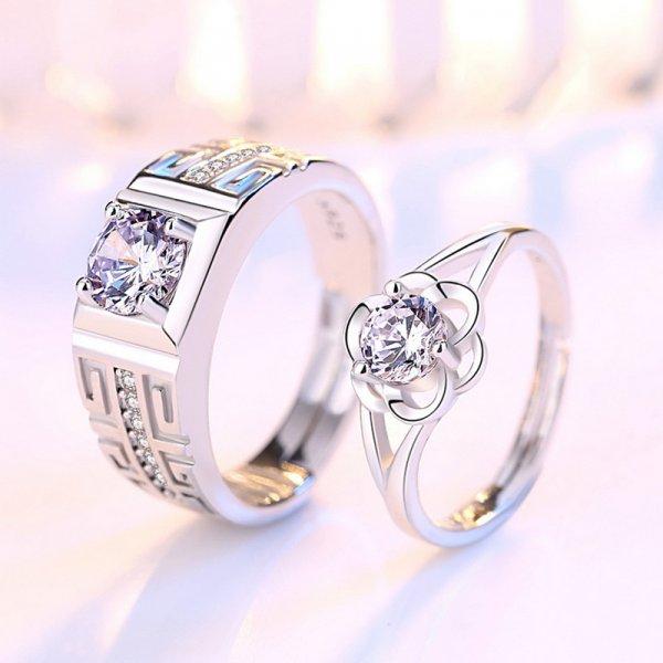 Romantic Couple Wedding Ring For Woman Men 2Pcs Love Heart Zircon Adjustable Rings Fashion Engaged Promise Jewelry Gifts