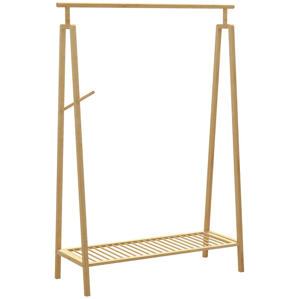 Bamboo Clothes Rack Wooden Coat Hanger With Shoe Shelf Dim 110L X 42W X 152H Cm