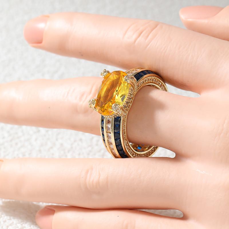 Exquisite Inlaid White Blue Champagne CZ Women's Ring Trendy Gold Color Geometry Daily Wear Party Jewelry Anniversary Gift