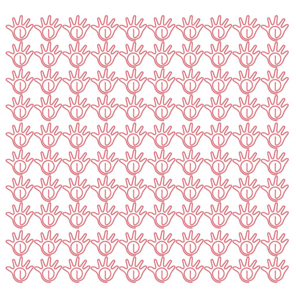 100Pcs Paper Clip Metal Hand Shaped Design Rustproof Paperclip Decoration for Office School Pink