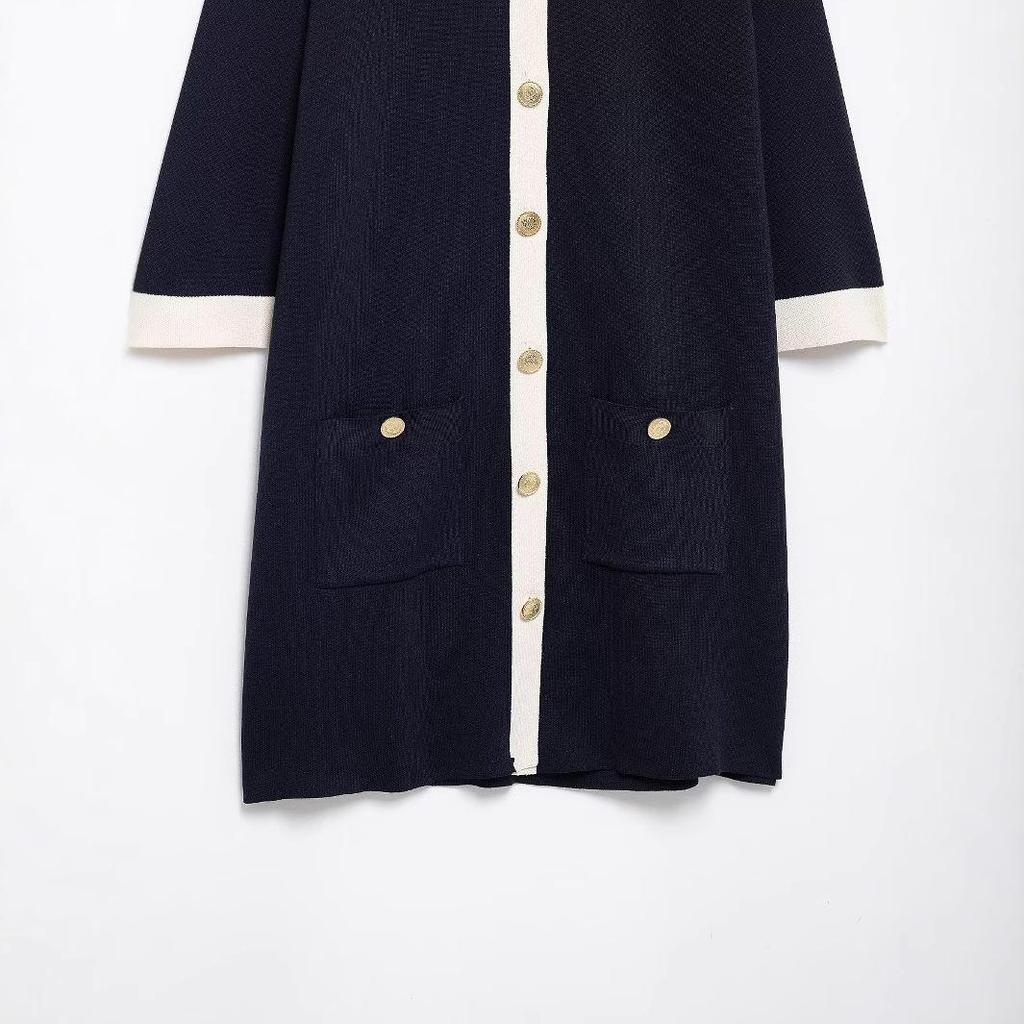 2025 Spring Women's European & American Style Golden Button Knitted Short Dress