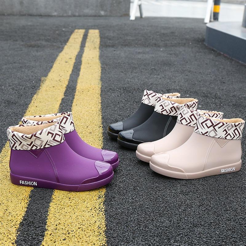 Fashion waterproof shoes women's rain shoes short tube shallow mouth outside wear kitchen work rubber shoes overshoes summer women's