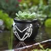 Gothic Succulents Planter, Halloween Skull Cauldron Pot In Resins for Table Decors, Small Flower Container for Shelf and Window Display