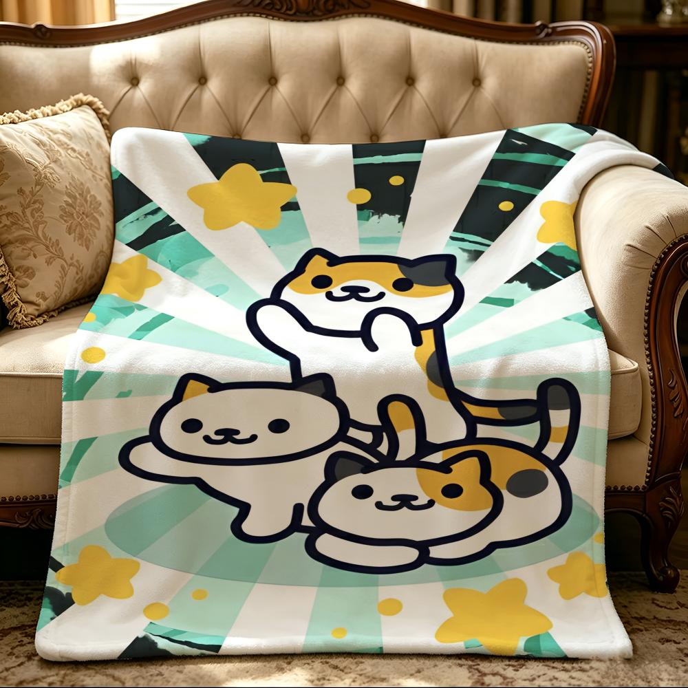 Game N-Neko Atsume-e Throw Thick Comfort Flannel Quilt, Multi-scene Use Indoor Outdoor Daily Nap