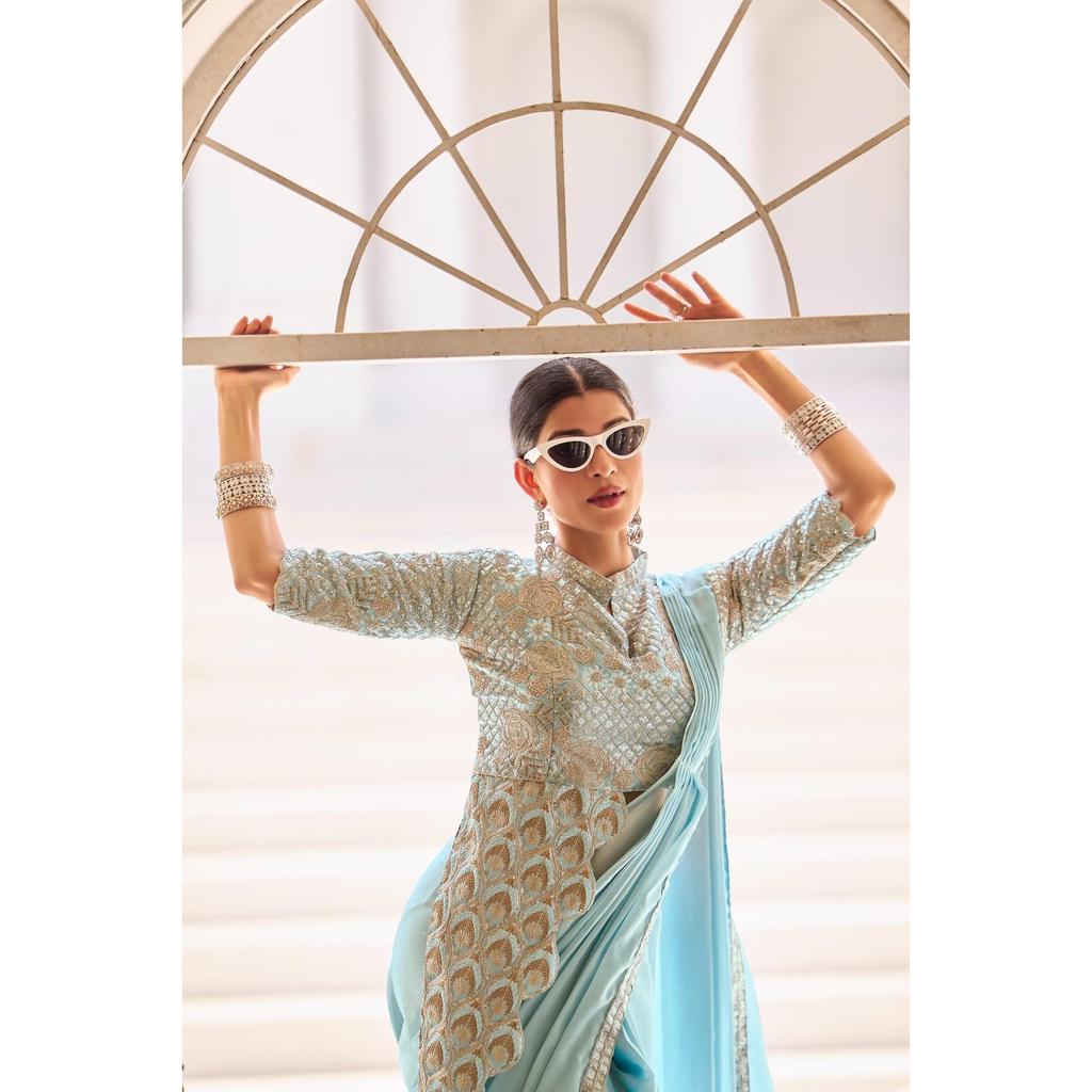Party Look Party Wear Bollywood Saree Indian Women Ready To Wear Sari Blouse
