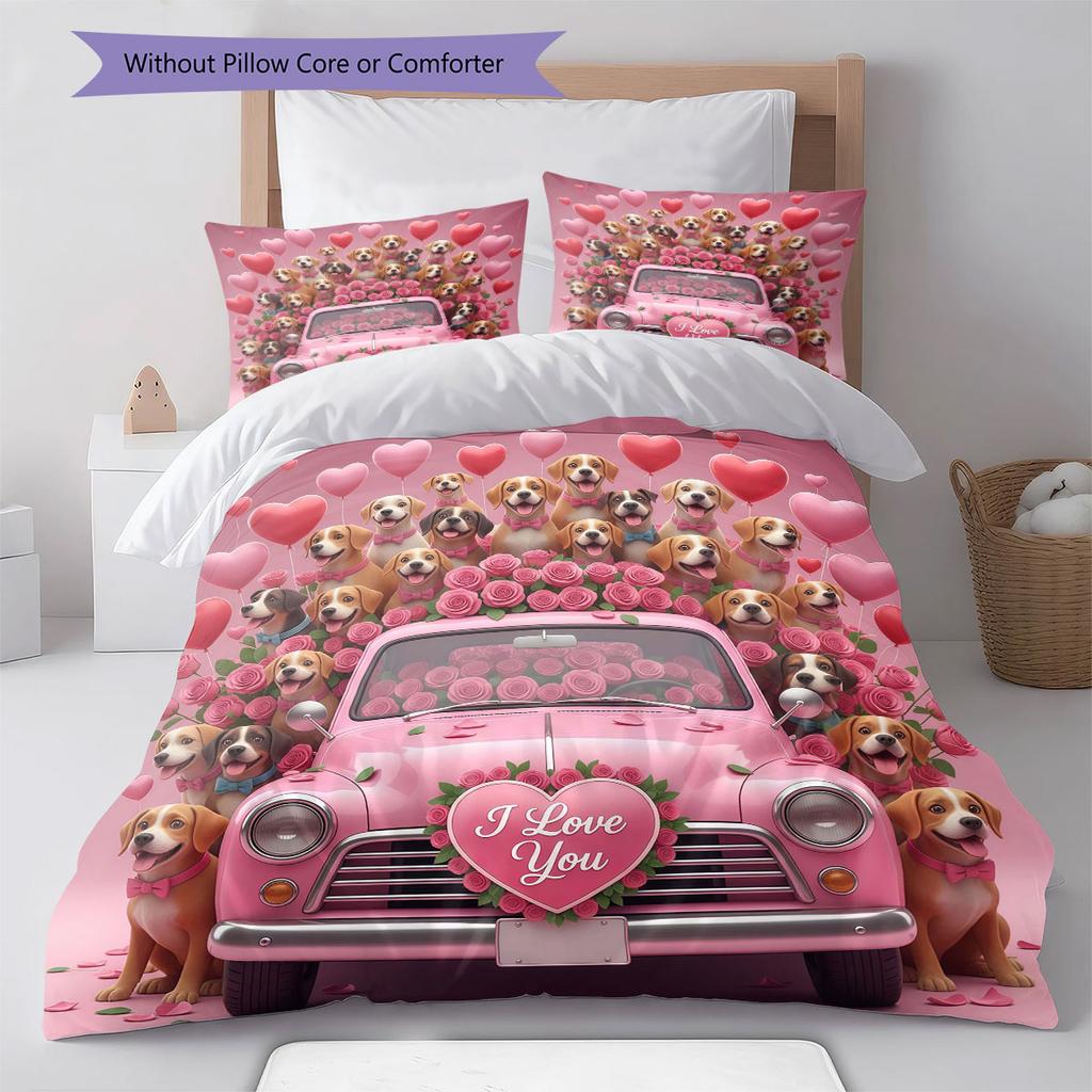 Trucks animals Pattern Bedding Quilt Set Quilt Cover Pillowcase Home Decoration Birthday Gift (1 * duvet cover + 2 * pillowcase, without core)