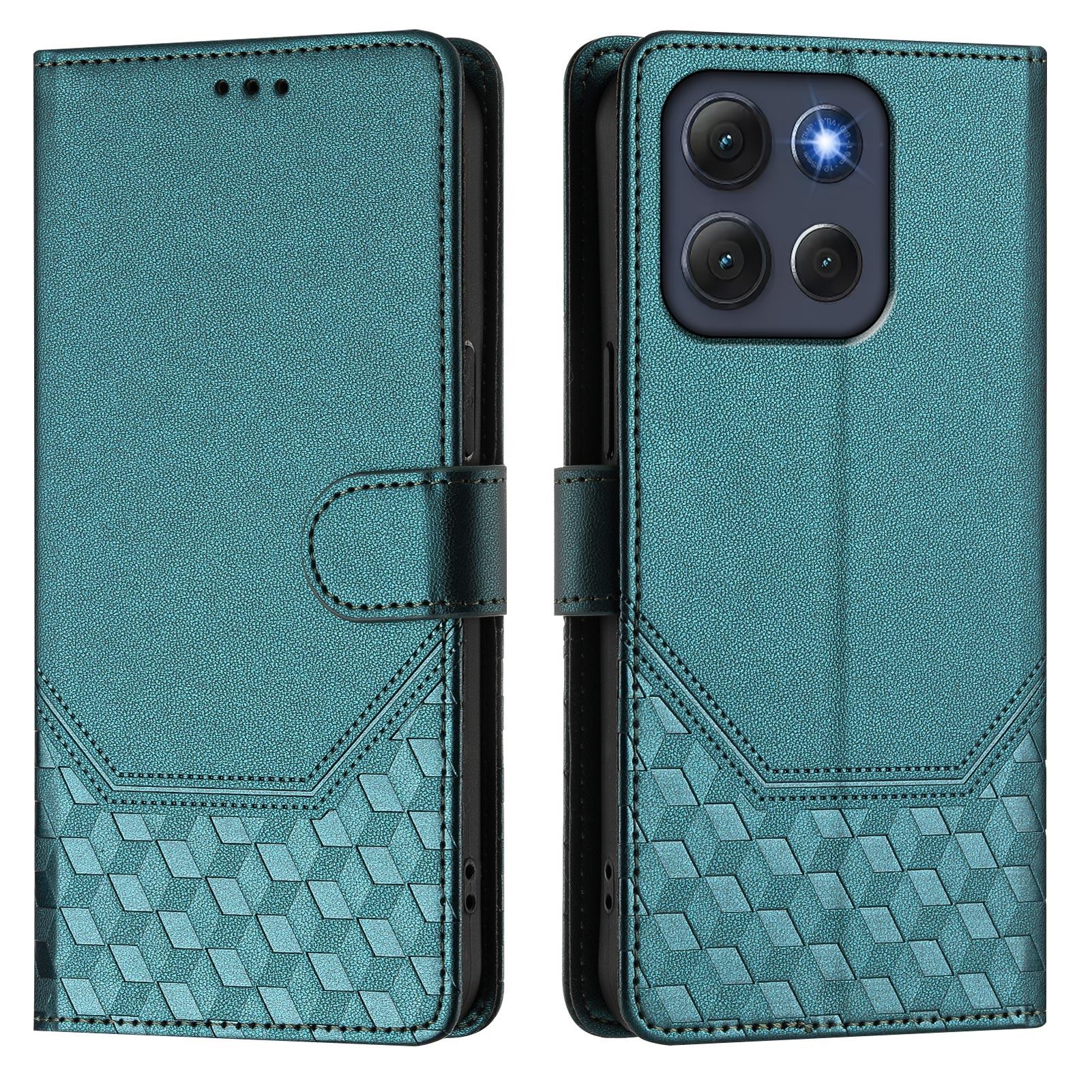 

Для Motorola Moto G86 5G Чехол Кожаный чехол для телефона с тиснением в виде сот, с защитой от RFID и ремешком Green