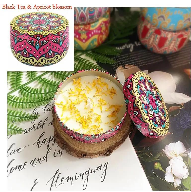 Scented Candles Iron Jar Soy Wax Dried Flower Candle 120g Sleep Soothing Bedroom Bathroom Home Decoration 8 Flavor