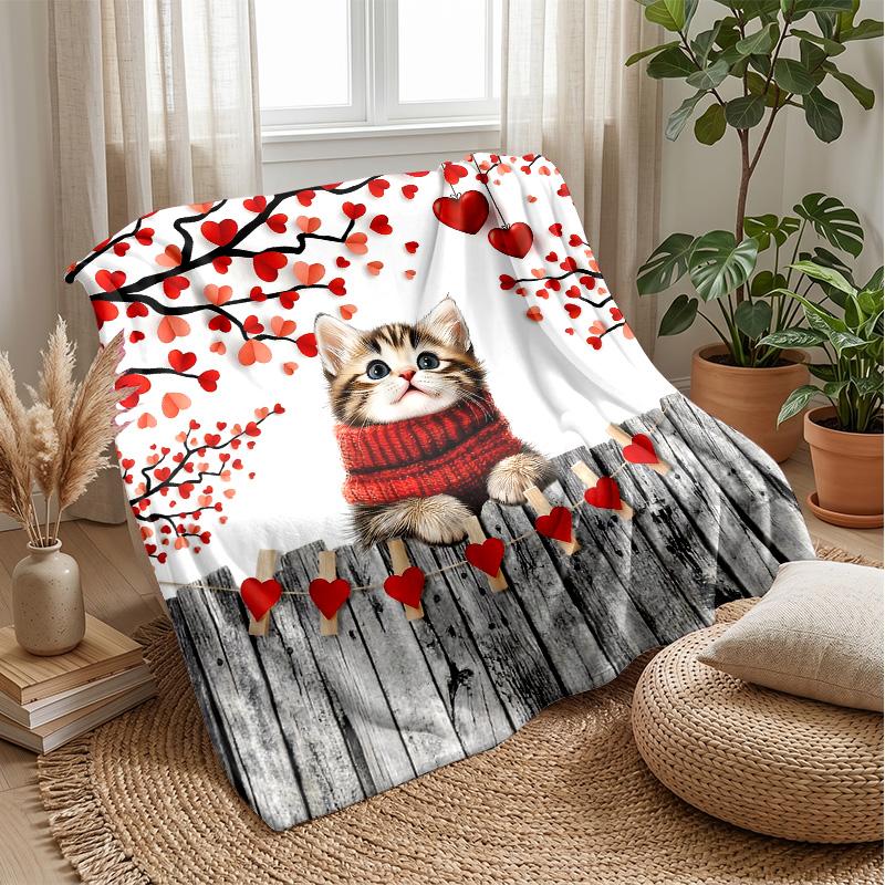 Kitten and Rubber Duck In Waves Theme Blanket Lightweight Warm Flannel Blanket Decorative Throw Blanket for Home Decoration