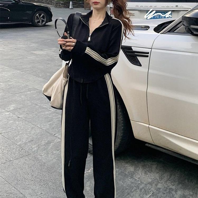 Women's Trendy Two-Piece Set: Velvet Cardigan Hoodie & Wide-Leg Pants for Autumn/Winter 2025 Fashion.