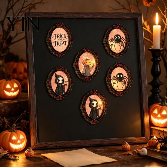 Halloween Party Supplies Retro Frame Refrigerator Magnet, Wood Oval Picture Fridge Kitchen Decor Magnet Cabinet Whiteboard for Home Office Artistic