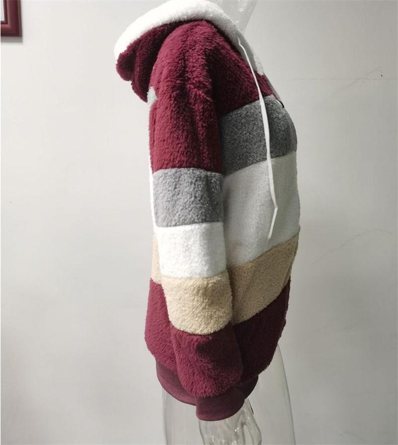 Women's Loose Fit Multi-Color Plush Hooded Jacket - Autumn/Winter 2021