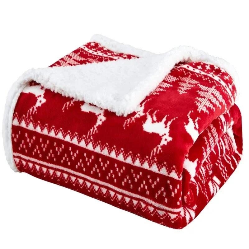 Weihnachten Christmas Rentier Überwurfdecke Doppellagig Verdicken Flauschig Weich Fleece Flanell Weihnachtsmann Schneemann Decke Heim Geschenk