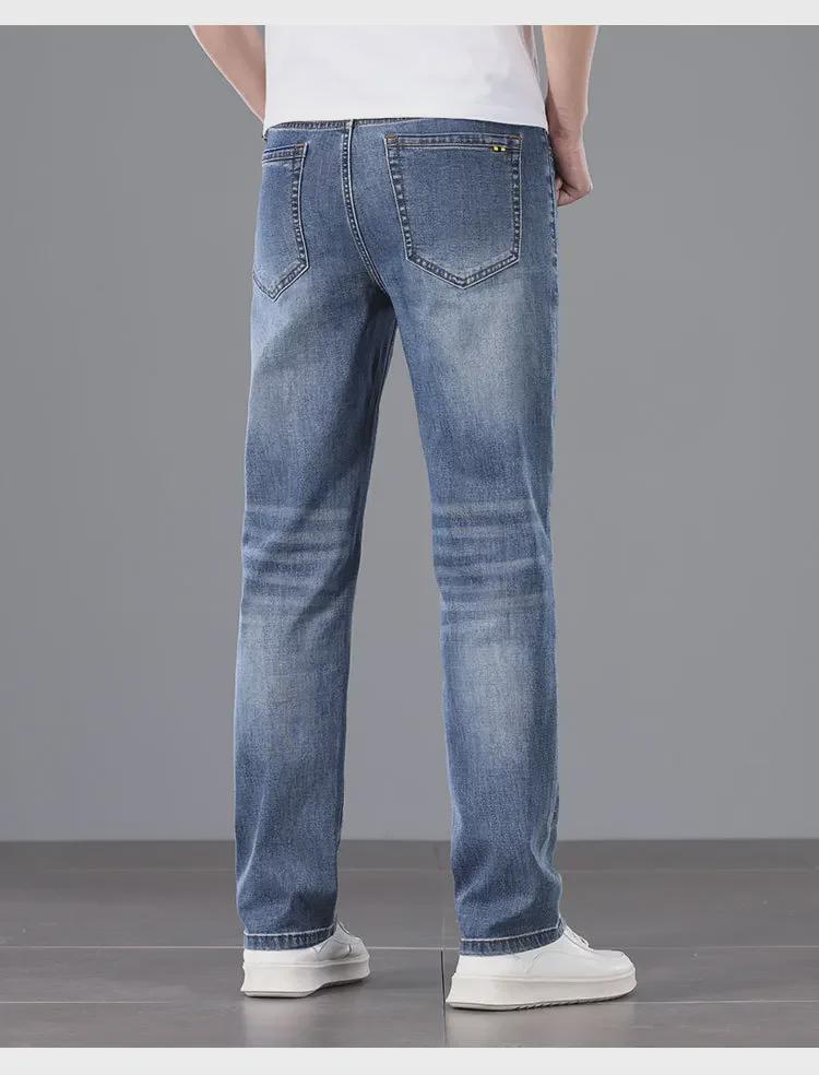 Men's Elastic Small Straight Pants: Lightweight, Smooth, Comfort-Fit with Xinjiang Long-Staple Cotton for Spring/Summer 2024.