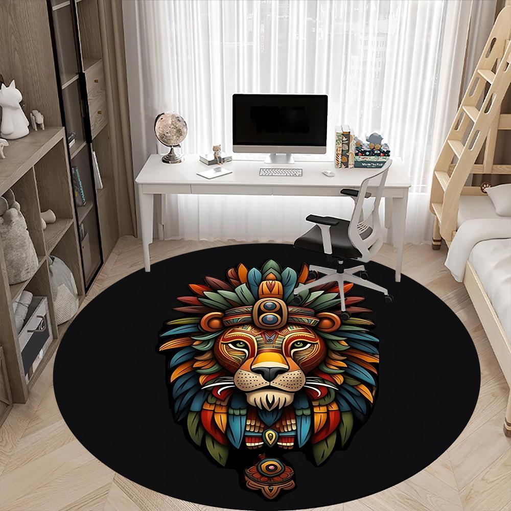 1pc Lion Feather Office Round Area Rug, Under Office Chairs Bedroom Living Room Home Decor, Room Deco, Available in Various Sizes