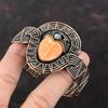 Orange Carved Bone Face Cuff Bracelet Copper Wire Wrapped Bangle Adjustable Cuff Bracelet Handmade Gemstone Jewelry Rainbow Moonstone Bangle