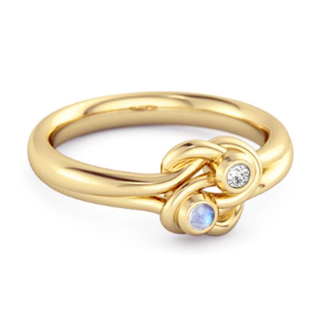 Moonstone Dual Stone Stackable Ring - 925 Sterling Silver Gold Vermeil