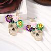 Personality Vintage Earring Rhinestone Glitter Skeleton Stud Earrings  Women