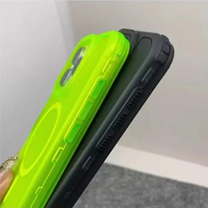 Neon Color Bumper Shockproof MagSafe Phone Case For iPhone 17 16pro max 14 15 Pro 13 11 12 Wireless Charging Frosted Armor Cover
