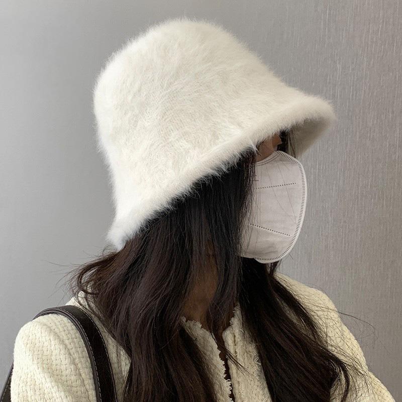 Face rabbit fur hat women's autumn and winter warm bucket hat new versatile basin hat plush bucket hat