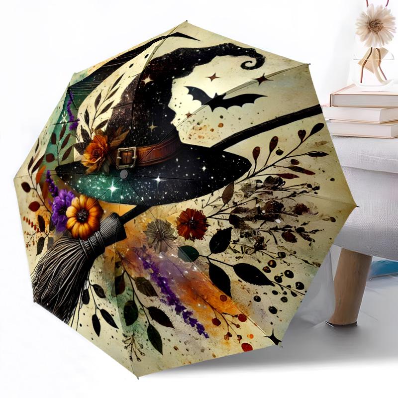 Witchcraft in Stained Glass Outdoor Automatic Umbrella Retractable Design with 8-Rib Durability Lightweight Perfect Gift for Friends Family