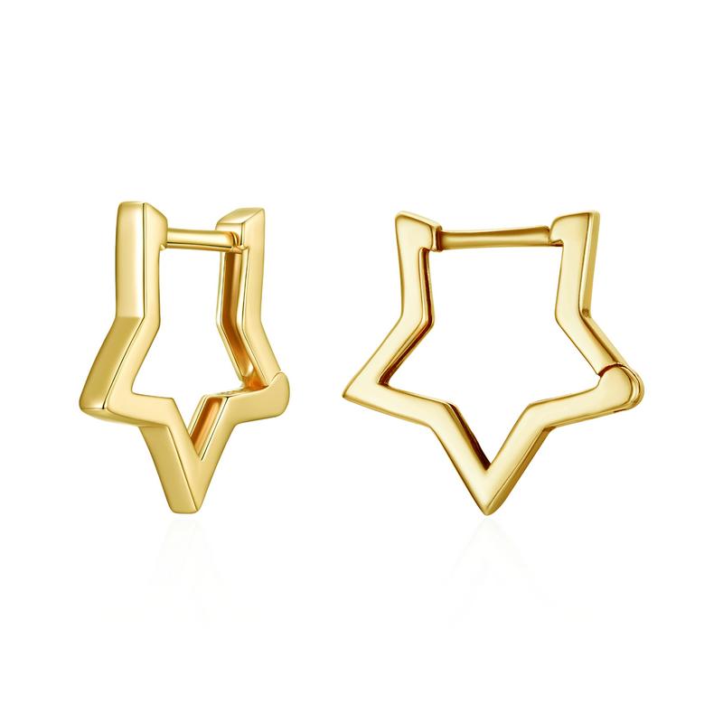 WOSTU 925 Silver Simple Star Hoop Earrings For Women Black Gold Statement Geometric Hollow Ear Buckle Minimalism Party