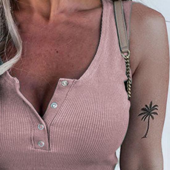 Women Vest Solid Color Ribbed Spring Summer Slim-fitting Breathable T-shirt for Party