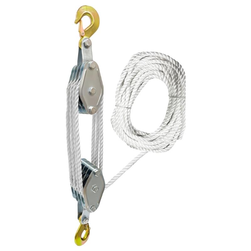 Heavy Duty Pulley Block System Mechanical Advantage 1100/2200Lbs Capacity 3/4 Wheel Rope Pulley Hoist for Garage Hunting